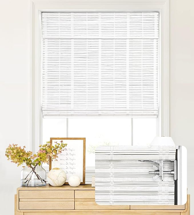 LazBlinds No Tools No Drill Cordless Bamboo Roman Shades, Light Filtering by LazBlinds