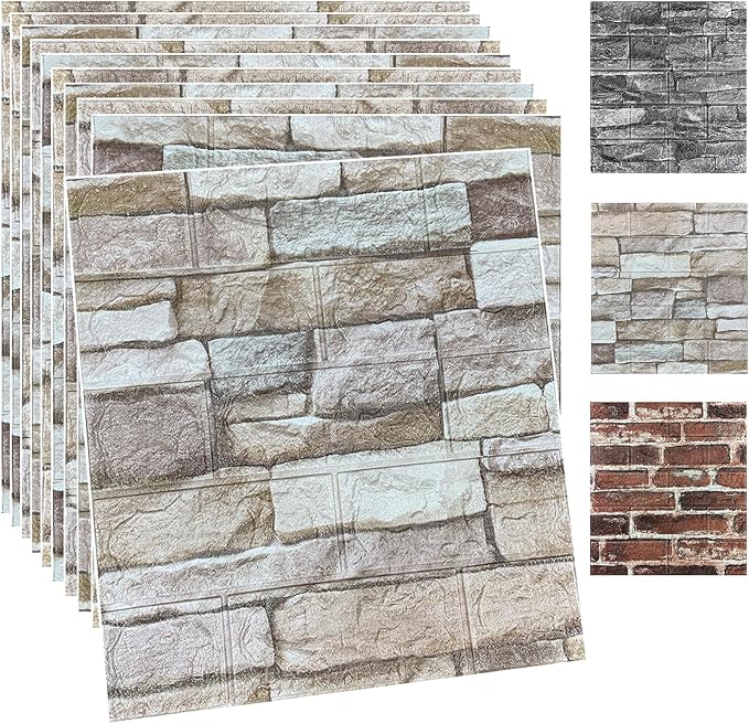 20PCS 3D Wall Panels Peel and Stick Foam 3D Brick Wallpaper Peel and Stick Faux by YULI3DH