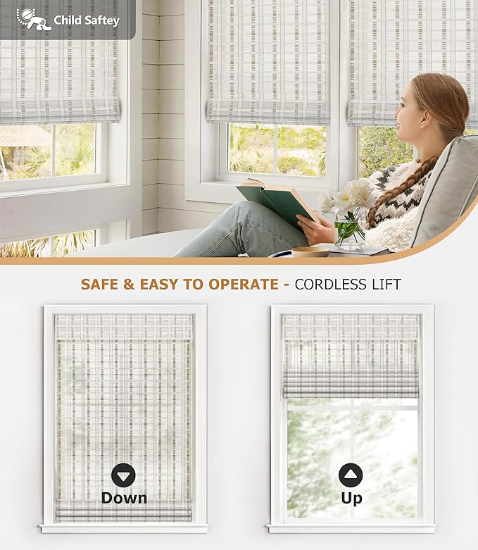 LazBlinds Cordless Bamboo Roman Shades, Light Filtering Window Treatment - Image 3
