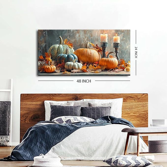 Farmhouse Kitchen Decor Pumpkin Wall Decor Maple Leaves Painting White Orange - Image 6