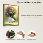 Wood Framed Pink Wildflower Canvas Wall Art, Girl Hugging Flowers Poster Prints - Image 3