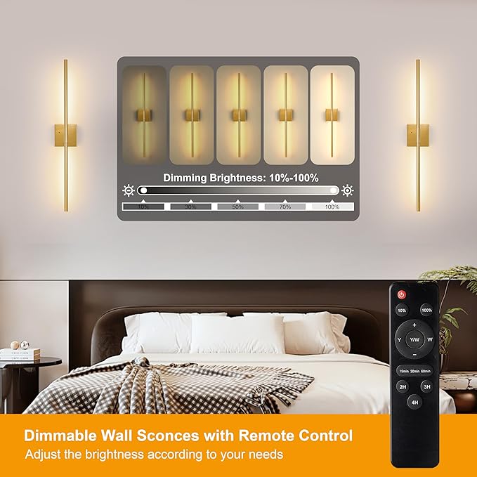 Morauroral Gold Battery Operated Wall Sconces, Dimmable Wall Sconces - Image 2