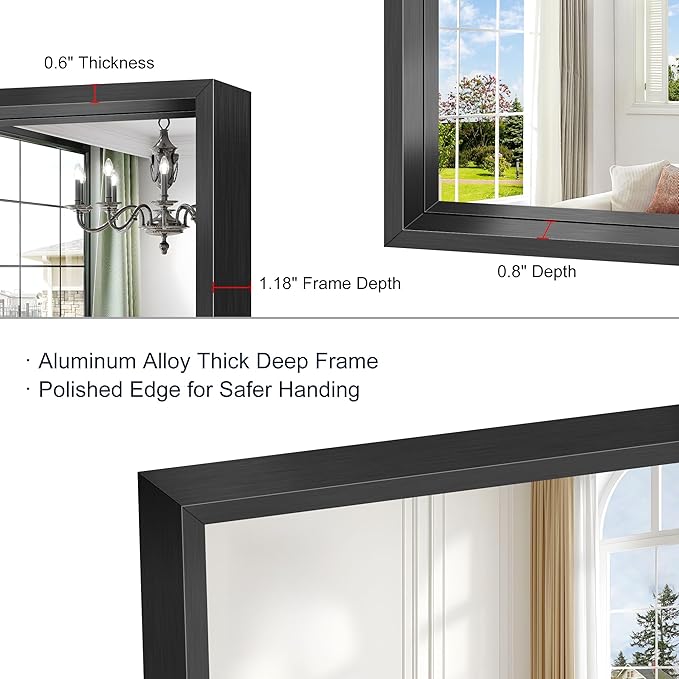Large Bathroom Mirror, 60 x 36 Inch Rectangular Wall Mirror 0.6" Thickened Deep - Image 6