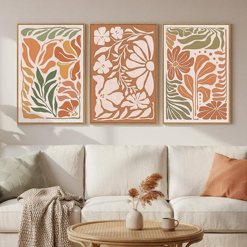 3 Piece Framed Boho Floral Wall Art by MXART