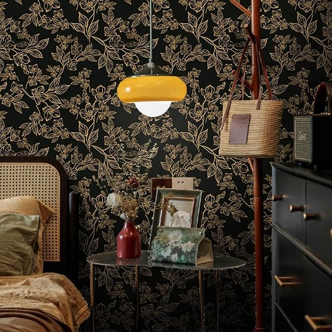 Ismoon Floral Peel and Stick Wallpaper Vintage Black and Gold Contact Paper - Image 7