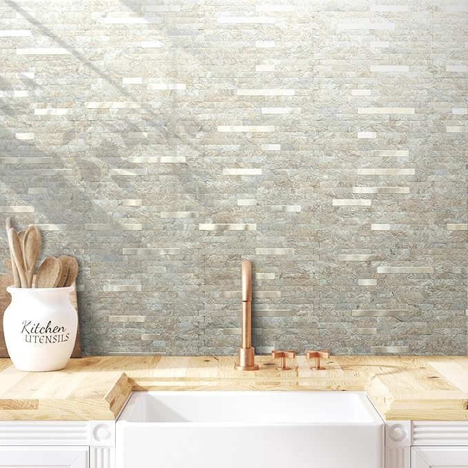 AULIGET 20 Sheets Faux Stone Peel and Stick Backsplash, Sandstone - Image 2