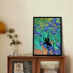 Fantasy Artists Van Gogh Irises Cat Wall Art, Framed Vintage Garden Canvas Wall - Image 3
