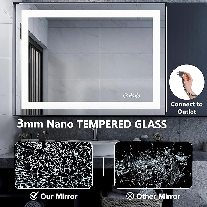 DUMOS 36.1"x48.1" LED Bathroom Mirror, Smart Anti-Fog Bathroom Vanity Mirror - Image 7