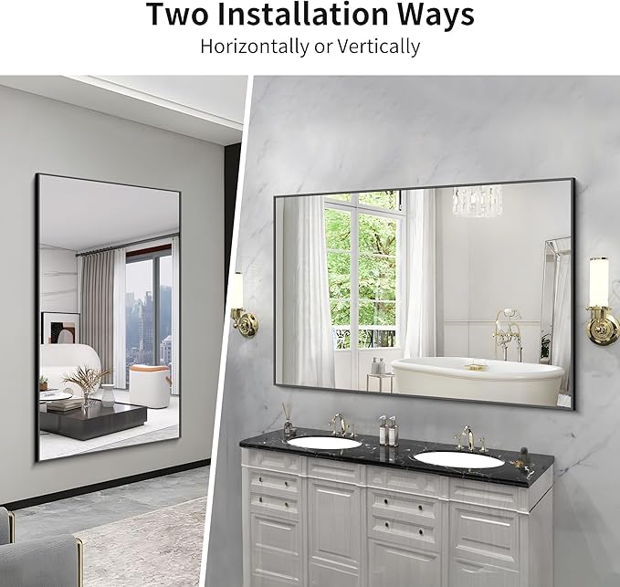 KOCUUY 60x40 Inch Large Black Wall Mounted Mirror, Aluminum Framed Decorative - Image 7