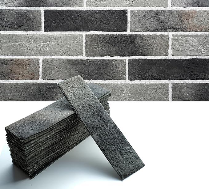 Gray Faux Brick Wall Tiles, 3D Thin Brick Veneers by Holydecot