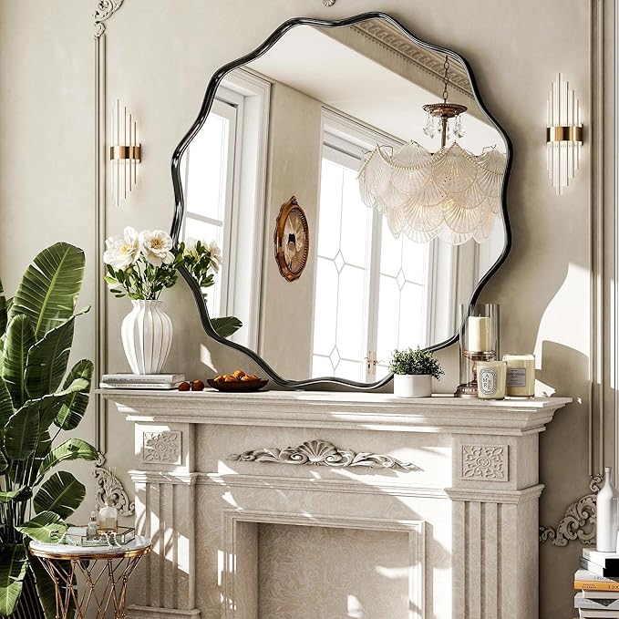 VooBang Black Scalloped Large Circle Mirror, Hanging Leaning - Image 2