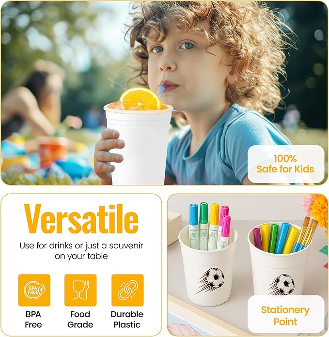 Customizable 16oz white Stadium 50 Cups | Personalized Plastic Party Cups - Reusable White Plastic Cups for Parties, Trick or Treat Drinks, Fall Events & Themed Decorations