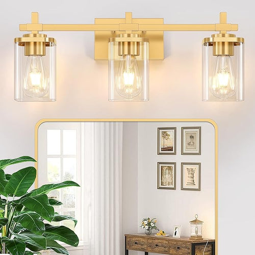 3-Lights Gold Bathroom Light Fixtures, Bathroom Vanity Light Over Mirror by Spiglamm