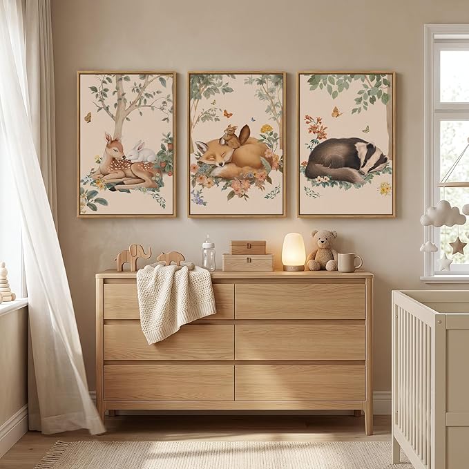 Framed Forest Animal Wall Art, 3 Piece Nature Whimsical Cottage Core Woodland - Image 5