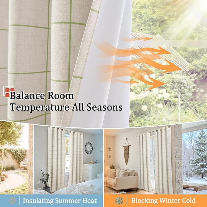 Lajode Sage Green Plaid Patterned Curtains Thermal Insulated - Image 7