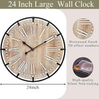 EMAX HOME 24 Inch Large Farmhouse Wall Clock, Rustic Antique Wood - Image 3