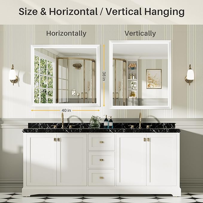 40x36 Inch White Bathroom Mirror - Image 6