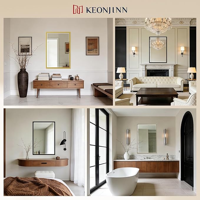 Keonjinn 55" x 30" Black Bathroom Vanity Mirror, Beveled Edge Tempered Glass - Image 9