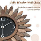 Honiway Large Wall Clock Battery Operated 21 in Rustic Wood Boho Sunburst - Image 6