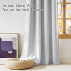 NICETOWN Greyish White Faux Linen Room Darkening Rod Pocket Curtains 63 inch - Image 3