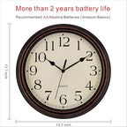 Foxtop 14 Inch Wall Clock Battery Operated Silent Non-Ticking Round Classic - Image 2