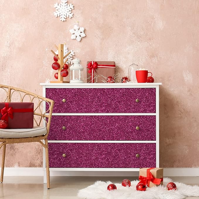 CHIHUT Hot Pink Glitter Peel and Stick Wallpaper Sparkly Pink Contact Paper - Image 3