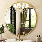 HARRITPURE 24 Inch Round Mirror, Modern Aluminum Alloy Frame Wall Mounted - Image 4