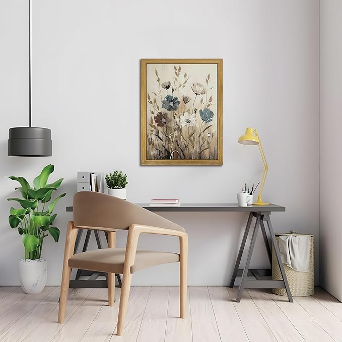Yaneiro Wood Framed Vintage Wildflower Wall Art, Boho Canvas Wall Decor - Image 4