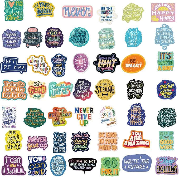 50PC Motivational & Inspirational Stickers for Adults & Teens, Vision Board Supplies, Positive Affirmation & Quote Reward Stickers (Waterproof) for Teachers, Students & Employees