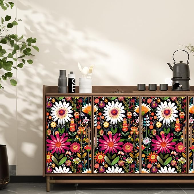BOKEBEVE Pink Colorful Floral Wallpaper Peel and Stick Vintage Flowers Contact - Image 5