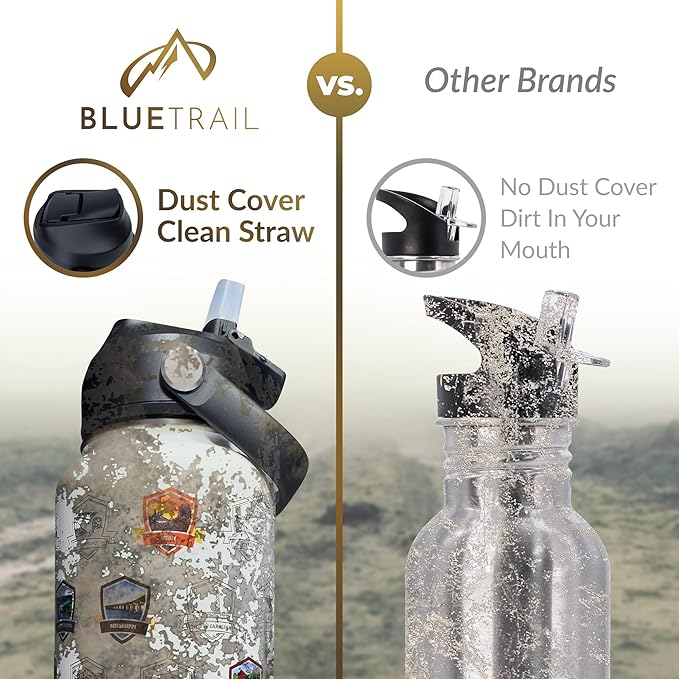 BlueTrail 50 States Water Bottle with Stickers - 32 oz Insulated Stainless Steel, Upgraded Leak-Proof Lid, UV & Waterproof Permanent Stickers, Laser Engraved 50 States of the USA (Pale Mint)