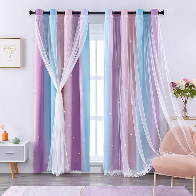 XiDi Curtains for Bedroom Decor, Rainbow Pink Purple/62/84 by Addsomecolortolife