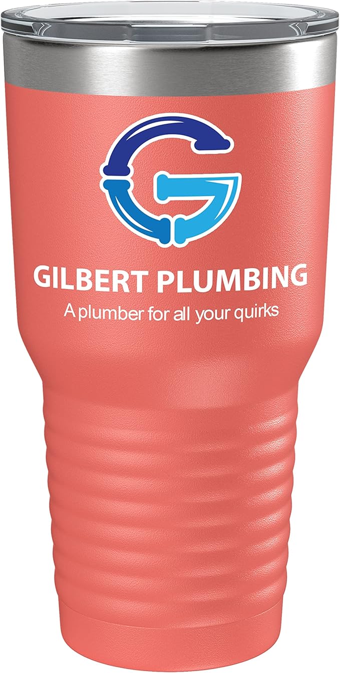 Personalized 30oz (17 Colors) Printed Insulated Stainless Steel Powder Coated Tumbler with Lid - Custom Bulk Promotional Items with your Logo - Bulk Company Small Business Party Favors (Coral)