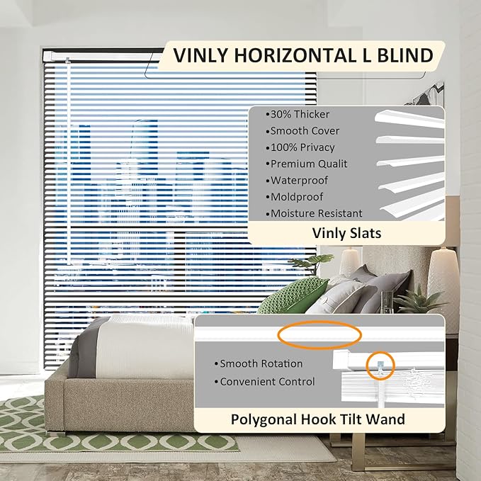 Cordless Vinyl Mini L Blinds 46" W x 72" H, Light Filtering, Arrive 1/2 Inch - Image 2