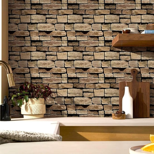 3D Peel and Stick Faux Stone Wall Panels 11.8" x 11.8" 10-Pack, Stone-Look Wall - Image 2