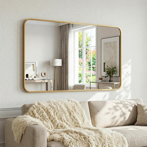 30x48 Inch Oversized Matte Gold Bathroom Vanity Mirrors | Flush Mount Deep Set - Image 2
