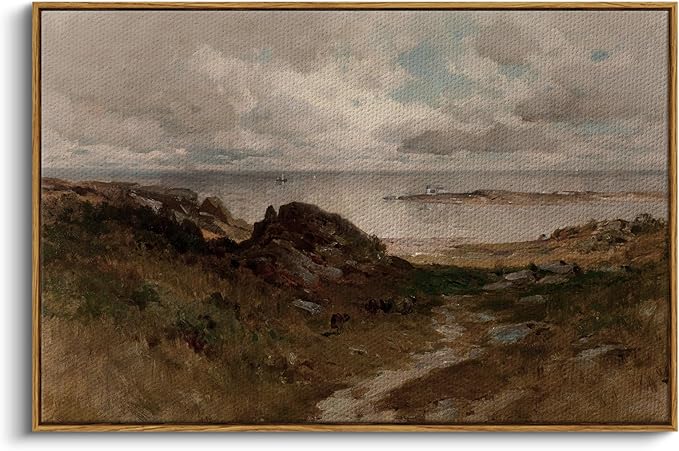 InSimSea Framed Canvas Wall Art Vintage Decor, Seaside Path Wilderness by InSimSeaArt