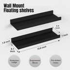 Boswillon Floating Shelves Wall Mounted Set of 2, Modern Black Wall Shelves - Image 3
