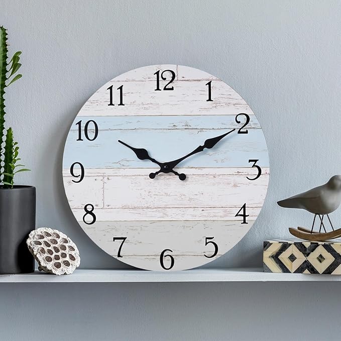 KECYET Wall Clock 10 Inch Silent Non-Ticking Coastal Beach Style Wall Clocks - Image 2