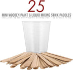 Pouring Masters 5 Oz (150 ml) Liquid Measuring Cups - Plastic Graduated Cup (100 Pack) with 25 Sticks - Reusable Mixing Cups for Paint, Craft, Kitchen, Lab, Medical Supplies, Epoxy Resin, Art