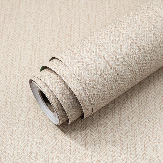 Grasscloth Peel and Stick Wallpaper Beige Contact Paper 15.7inch x 393.7inch by lenify