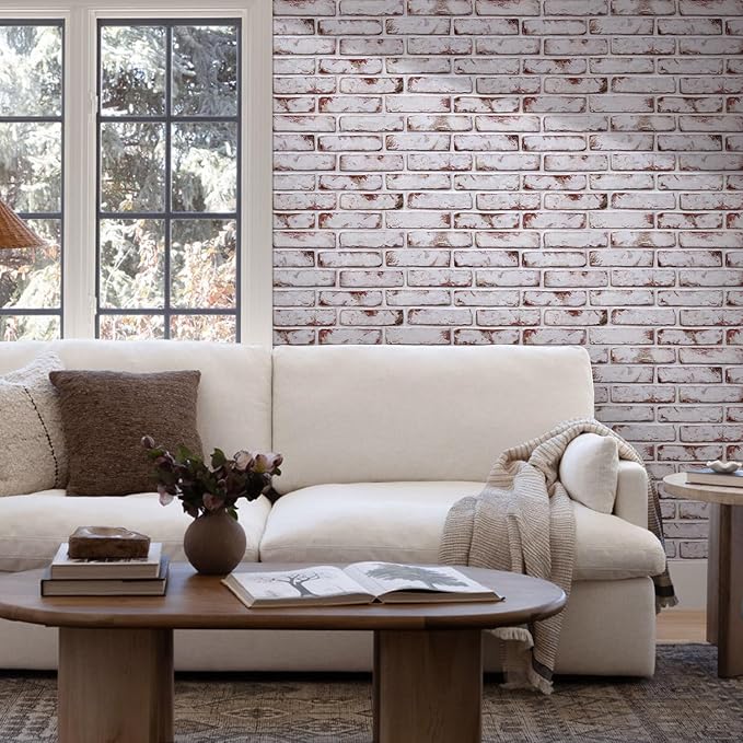 COMSTICKC 3D Faux Brick Wall Panel Red-Tinted White, Peel and Stick Wall - Image 2