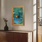 Fantasy Artists Gold Framed Wall Art Prints, Two Swimming Cats in Lotus Pond - Image 3
