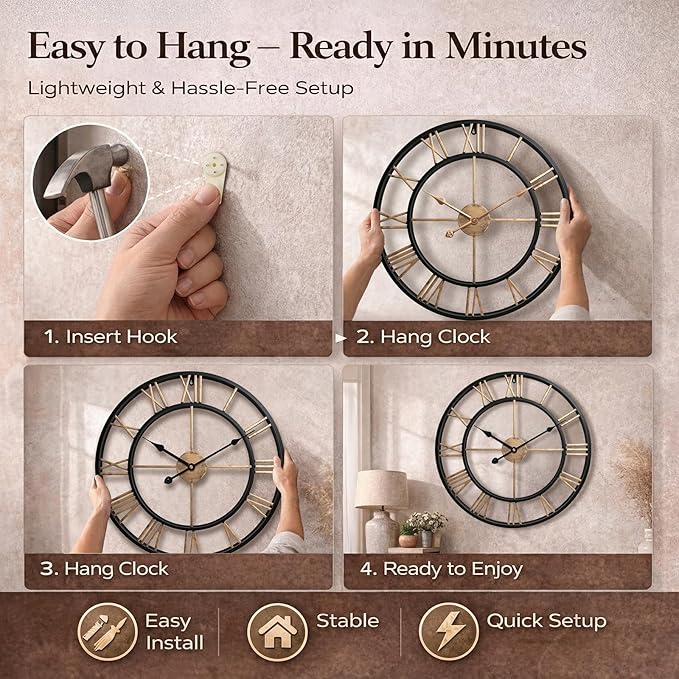 Pytha Sight 24 Inch Large Oversized Farmhouse Modern Decorative Wall Clock - Image 8