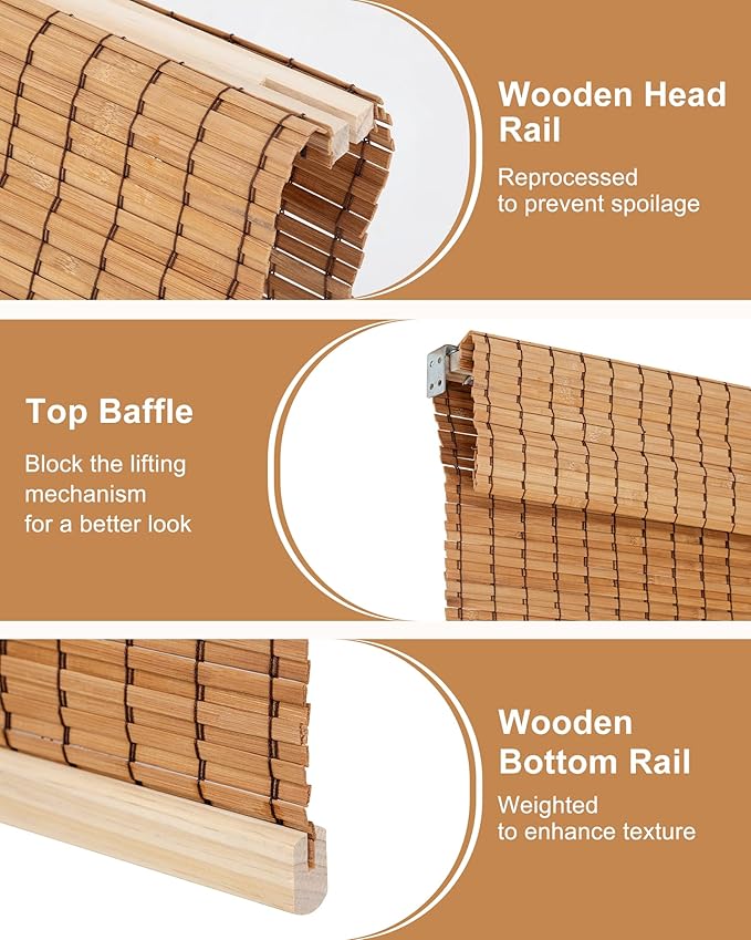32''W X 72''H Cordless Bamboo Roman Shades - Image 6