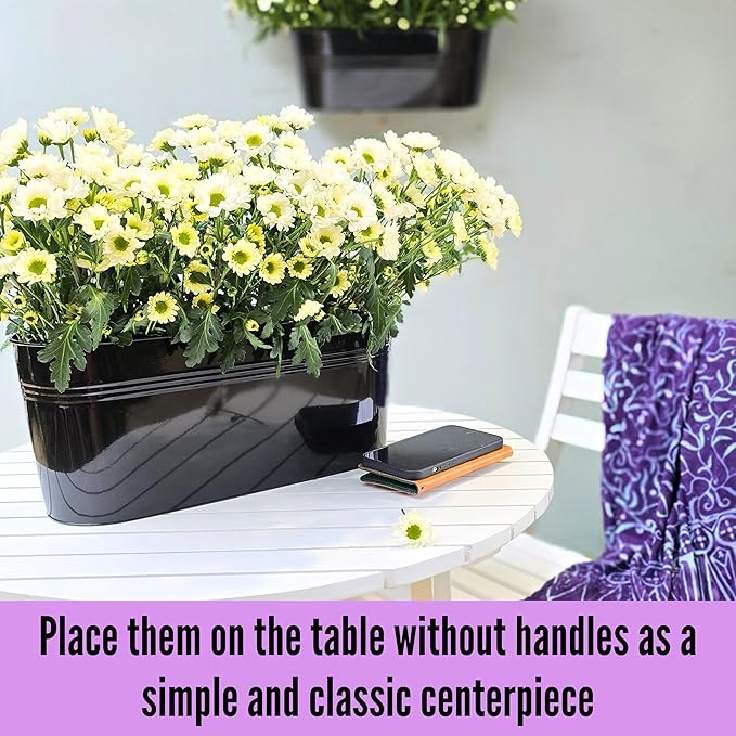 LaLaGreen Wall Planter Black Oval Metal Wall Hanging Decor Plant Holder - Image 9