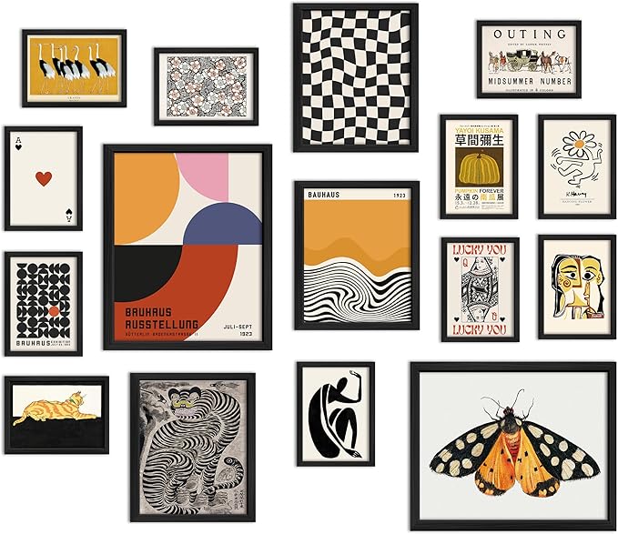 ANERZA 16 PCS Eclectic Wall Art Decor, Modern Maximalist Wall Prints by ANERZA