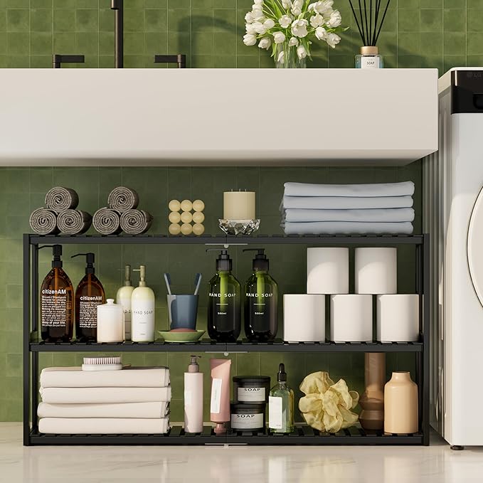Extra Long Bathroom Organizer Storage Shelves 100% Bamboo Adjustable Height - Image 5