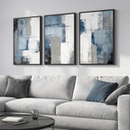 Large Framed Blue and Grey Abstract Wall Art, 3 Piece Modern Canvas Prints - Image 2
