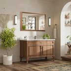 48x30 Inch Bathroom Mirror for Wall, Anti-Rust Walnut Wood Grain Metal Framed - Image 3